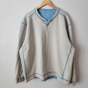 Tommy Bahama Reversable Henley Thermal Casual Blue Gray Preppy Men XL *READ*